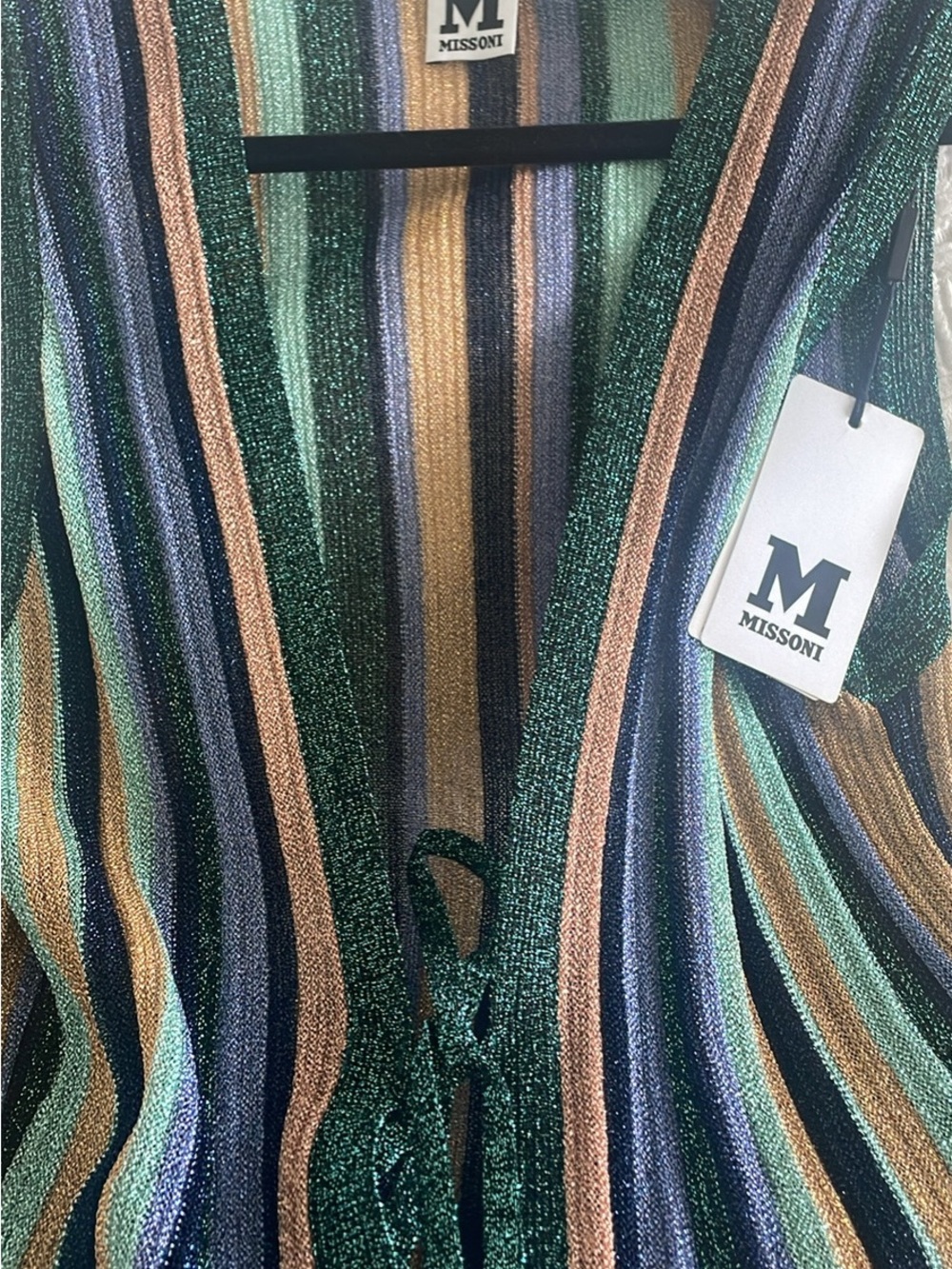 Missoni Metallic Striped Knit /long cover up/ top in Green, Gold, Blue 38 - Picture 4 of 4